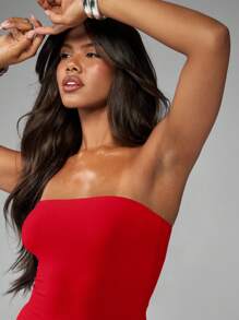 MISSGUIDED 抹胸迷你紧身连衣裙，修身夜店派对无肩带弹力针织连衣裙，适合晚宴、假日、圣诞节等场合，时尚百搭。 - 紅色 - 查看 3