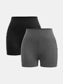 SHEIN Girlism 2pcs/Set Teen Girls Knitted High Waist Splice Mesh Pocket Leggings Set - Multicolor - View 6