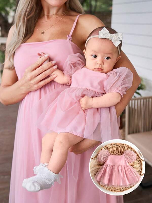 Neugeborenes Baby Mädchen Sommer Elegant Rosa Organza Kleid mit Rüschen und Kurzen Ärmeln