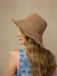 MOTF PREMIUM BEACH SUMMER STRAW BUCKET HAT - Khaki - View 7