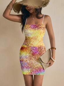 Glamance myriadwaveart Vestido mini casual, elegante y de playa para verano de mujer con patrón de degradado amarillo, apropiado para vacaciones