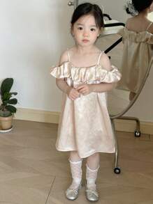 DAZY Young Girl Spaghetti Strap Sleeveless Dress, Summer - Apricot - View 3