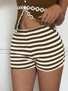 Siren Gaze Women's Casual Striped Slim Fit Shorts, Summer Women Summer Outfits,Micro Shorts Brown
