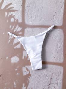 Swim Vcay Tanga de bikini de unicolor blanco para mujer, minimalista, para vacaciones de primavera en la playa - Blanco - Ver 2