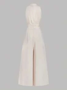 Firerie Salopetă de femeie caisă elegantă pentru navetă, cu decolteu în V, ținută de profesor, salopetă confortabilă, salopetă fără mâneci, potrivită pentru primăvară, vară, toamnă, iarnă, ținută de concert, elegantă, rochie de seară, aplicabilă pentru uzura zilnică, navetă, sezonul înapoi la școală, sezonul nunților, costum de performanță - Caisă - Vizualizare 8