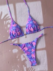 Elavelle Bộ đồ bơi bikini gợi cảm dây mảnh, họa tiết hoa mùa xuân cho nữ, trang phục đi biển mùa hè - Nhiều màu - Xem 4
