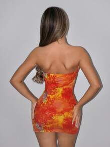 SHEIN ICON 女士夏季黄色和橙色外出派对西部女士波西米亚海滩女士嬉皮佩斯利印花返校节性感扎染扭纹镂空紧身迷你吊带裙 - 彩色 - 查看 2