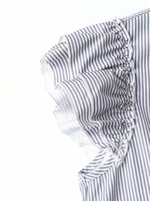 SHEIN Clasi Women's Summer Striped Short Cap Sleeve Cardigan - Grey - View 4