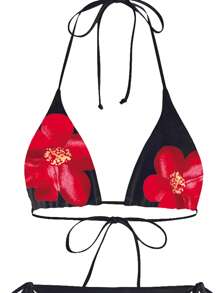 Swim Oasis Conjunto de biquini de 3 piezas de ropa de baño de verano para mujer con top de tirantes tipo espagueti y triángulo, Bottom con lazo lateral y fruncido y falda larga de red, para vacaciones informales en 2025 - Negro - Ver 4