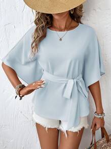SHEIN LUNE Camisa de mujer de manga corta y unicolor, de moda para el verano