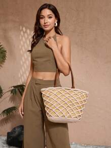 SHECARRY 网眼手提包，休闲简约风格，适合日常使用 - 白色 - 查看 2