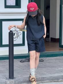 DAZY Tween Girls Denim Two Pieces Outfits - Dark Wash - View 1