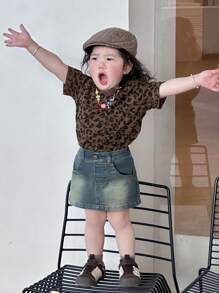 Dazy Kids Toddler Girls' Street Casual Leopard Print Round Neck Short Sleeve Top