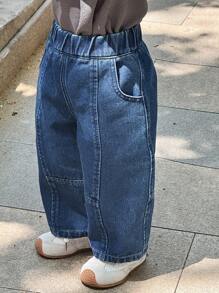 Dazy Kids 男婴休闲拼布水洗宽松直筒牛仔裤，幼儿秋装