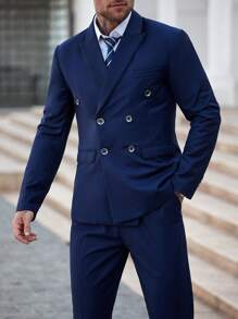 Manfinity Mode Conjunto de chaqueta y pantalones de traje para hombre, conjunto de vestir de moda para el verano