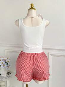 Comfortcana 2 件大码休闲家居服雪纺格子短裤套装