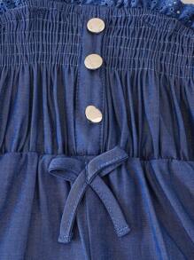 Mono informal de unicolor con diseño de volantes y detalles de botones para niñas para uso diario - Azul - Ver 7