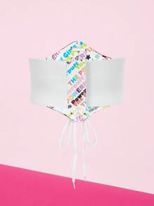 THE POWERPUFF GIRLS X SHEIN 1 Pc Women Multicolor Letter Graphic Hexagon Waist Belt, Versatile Daily Wear - White - View 2