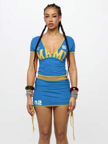 SUMWON WOMEN 运动迷你裙带侧抽绳运动队裙式啦啦队褶皱舞蹈表演运动休闲青年球衣球迷体育场比赛比赛舞蹈