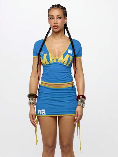 SUMWON WOMEN Y2K Futuristic PU Belted Mini Skirt With Pocket