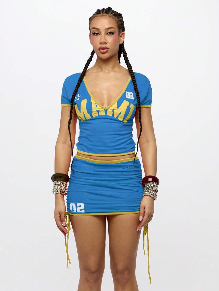 SUMWON WOMEN 运动迷你裙带侧抽绳运动队裙式啦啦队褶皱舞蹈表演运动休闲青年球衣球迷体育场比赛比赛舞蹈