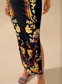 女式波西米亚风热带植物和鹦鹉蓝色印花无袖露背连衣裙，休闲海滩夏季连衣裙 - 彩色 - 查看 5