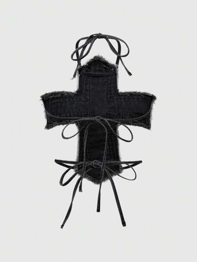 Grunge Punk Top court sexy en forme de croix années 2000, débardeur en jean dos nu, grande taille
