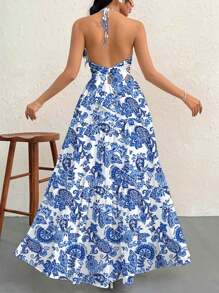 Firerie 女式超大波西米亚印花休闲连衣裙，适合夏季、海滩度假、春假、音乐节、毕业典礼 - 藍色 - 查看 3