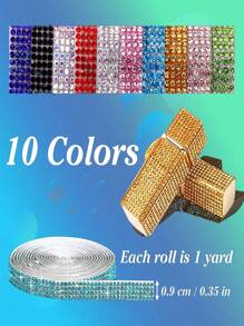 10 Rolls 10 Colors Rhinestones Ribbon Self-Adhesive Sparkling Crystal Stickers Diamond Ribbon For DIY Crafts Wedding Party Car Decoration - Multicolor - View 3