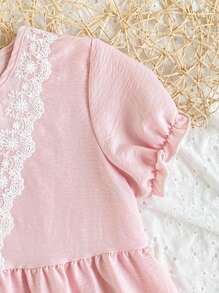 Mädchen rosa süßer einfarbiger Spitzenbesatz, bequeme und lange Nachthemd Nachtwäsche