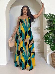 Veslaya فستان طباعة كتلة اللون بملمس استوائي مقاس كبير