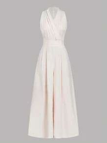 Firerie Salopetă de femeie caisă elegantă pentru navetă, cu decolteu în V, ținută de profesor, salopetă confortabilă, salopetă fără mâneci, potrivită pentru primăvară, vară, toamnă, iarnă, ținută de concert, elegantă, rochie de seară, aplicabilă pentru uzura zilnică, navetă, sezonul înapoi la școală, sezonul nunților, costum de performanță - Caisă - Vizualizare 7