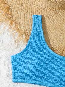 Tween Girls' Solid Color Textured One Shoulder Bikini Set, Summer Beach Vacation Bathing Suits For Teens Top Bathing Suits Teen Girl Two Pieces Swim Suits For Women 1 Piece Bathing Suit One Peice Bathing Suit For Teens - Blue - View 5