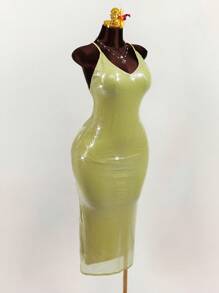 Amplova Robe de femme minimaliste et sexy à fente haute avec sequins