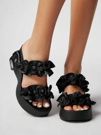 Goth صنادل نسائية ذات كعب عالي أسود، صنادل شاطئية رومانية مفتوحة الأصبع مع تصميم زهري ثلاثي الأبعاد بطراز روك ستار وجوثيك، مناسبة للعطلات، صنادل بكعب سميك ومنصة، مناسبة لعيد الهالوين