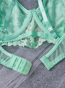 SHEIN 1 pieza Sujetador inalámbrico cómodo de malla transparente y encaje semi-transparente de color verde claro para mujeres