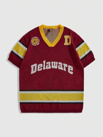 Street Life Suéter de manga corta con texto estampado en jacquard para hombres