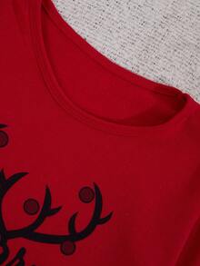 EURMUSE 2pcs Cotton Plus Size Christmas Printed PJ Set - Red - View 3