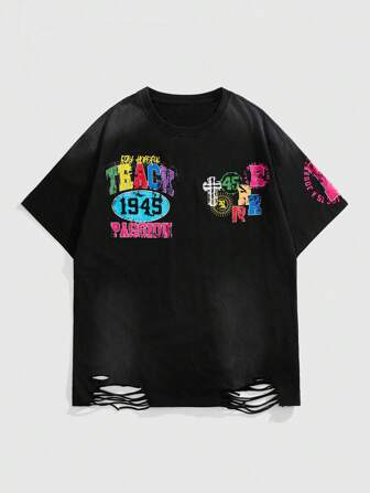 Street Life T-shirt casual vintage da uomo a maniche corte con stampa di lettere