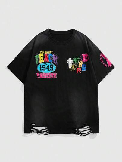 Street Life Racing Vintage Streetwear Men's Short Sleeve Letter Print Casual T-Shirt