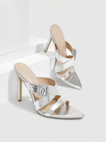 CUCCOO SZL Women's Fashionable Criss-Cross Strap Stiletto High Heel Sandals - Silver - View 3