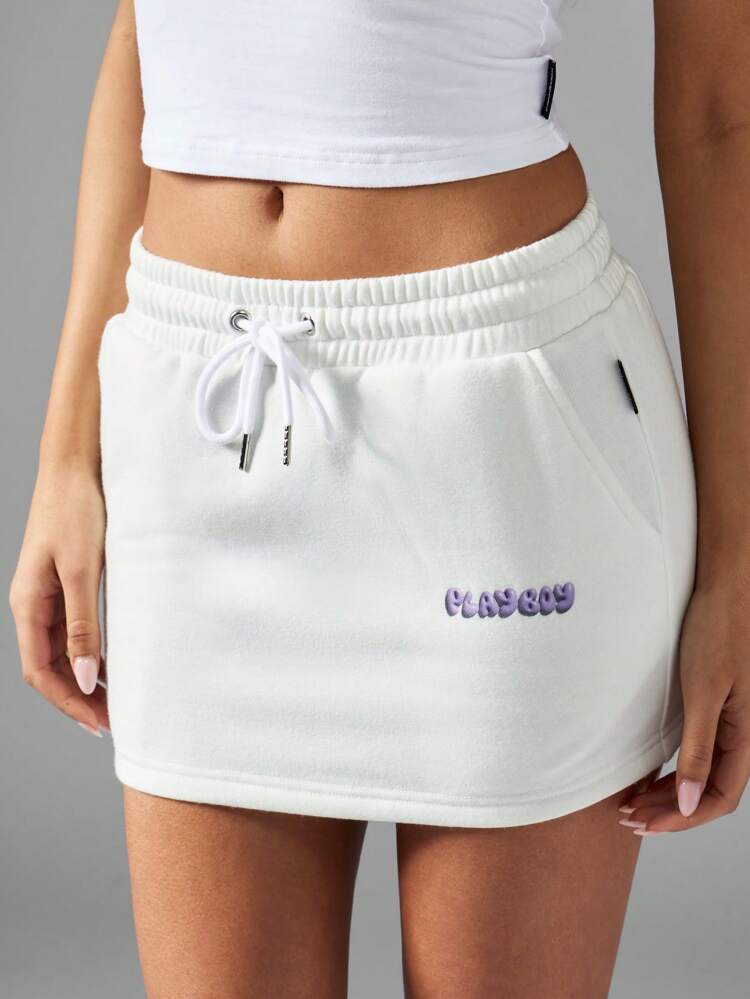 Missguided x Playboy Playful Athletic Mini Skirt With Drawstring Waistband Elastic Comfort Jogger Style Streetwear Active Loungewear Athleisure Summer Spring Sporty