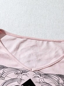 INAWLY Women's V-Neck Cross Print Long Sleeve Fashion T-Shirt - Pink - View 3