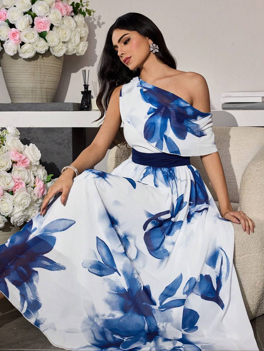 Modelyn French Style Floral Print Sleeveless Elegant Elegant Dress With Stylish Design, For Women, Spring/Summer