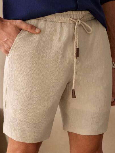 HIMLAND 男士休闲梭织面料中腰抽绳直筒短裤，适合日常穿着