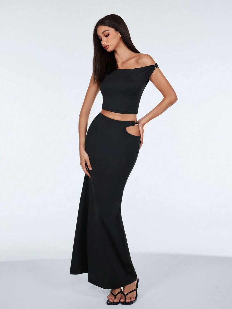 SHEIN Unity Conjunto de 2 piezas para mujer para usar a diario - Negro - Ver 1