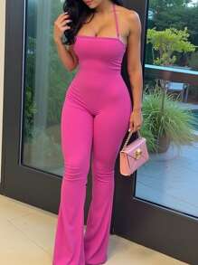 Mono informal de mujer con cuello de halter y unicolor