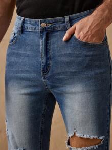 Manfinity NXTstreet Slim Fit Men's Stretch Ripped Distressed Skinny Jeans - Blue - View 6