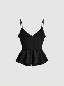 SHEIN MOD Áo Bralette không dây màu đen ôm sát mùa hè có nút thắt phía trước và dây đai phía sau - màu đen - Xem 2
