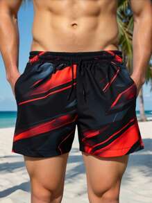 Manfinity Swimmode Men's Red And Black Polyester Bermuda Beach Shorts With Pockets - Black - View 1